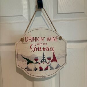 Drinkin’ Wine With My Gnomies Sign, Christmas Hanging Wall Decor, Gnome Decor